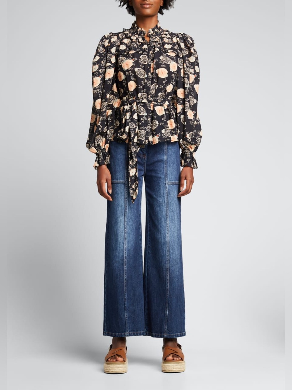ULLA JOHNSON Dionne Belted Long-Sleeve Blouse size 4